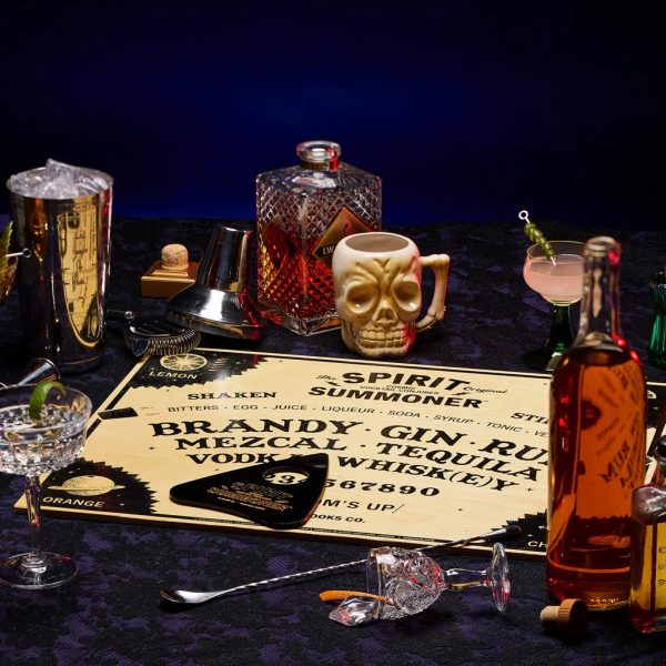 Spirit Summoner Cocktail Picker by 33 Designs cocktail ouija board surrounded by spooky paraphernalia